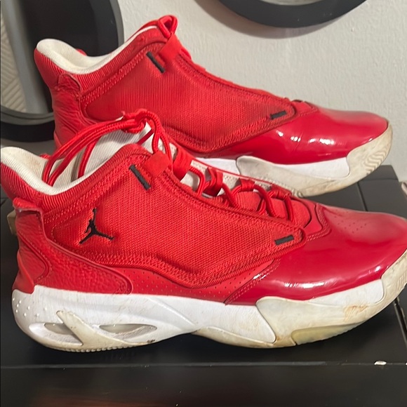Jordan Red and White High-Top Sneakers - Picture 1 of 4